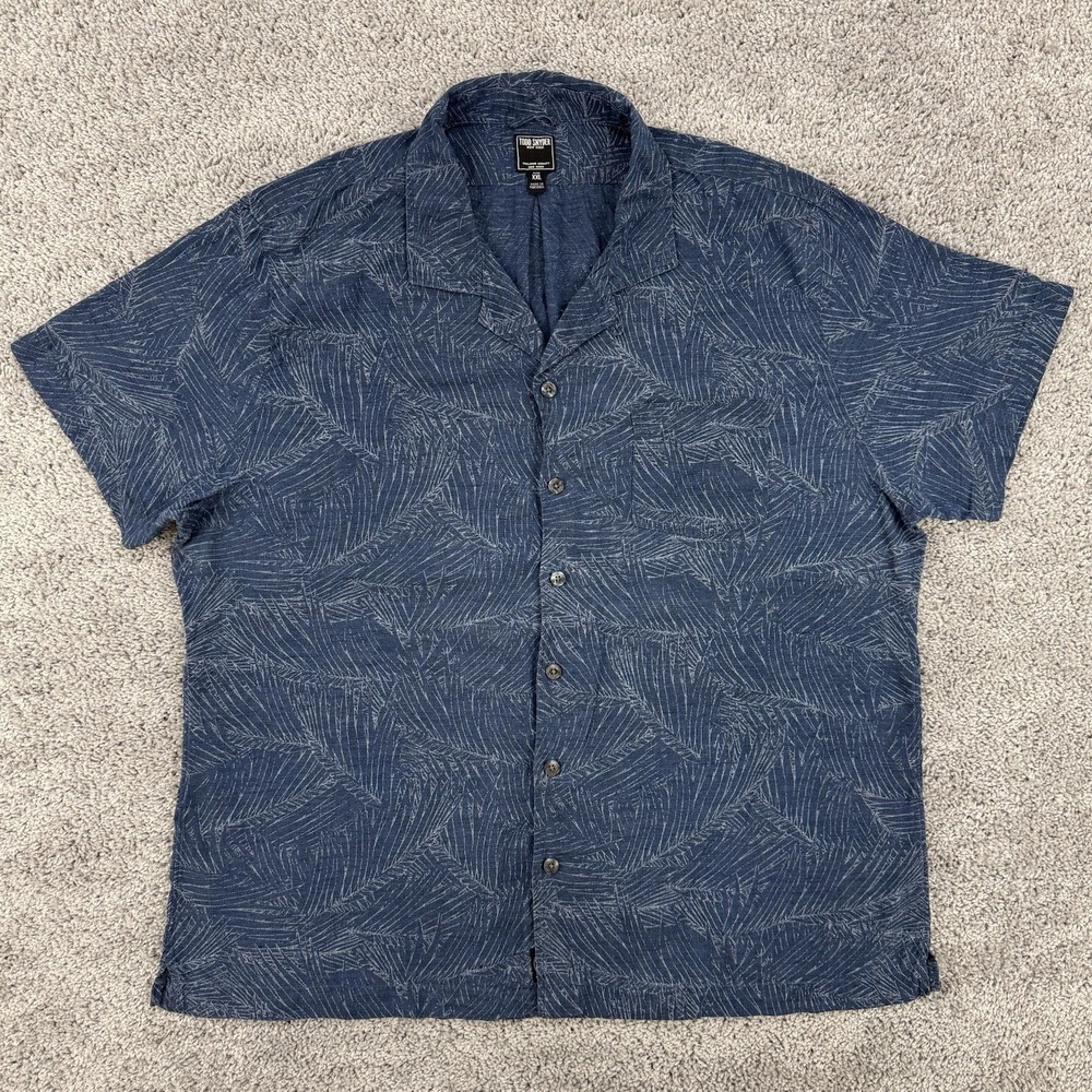 Todd Snyder Shirt Mens XXL Blue Floral AOP 100% Linen Camp Loop Collar Button Up